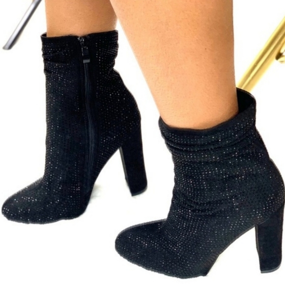 Shoes - Rhinestone  Block Heel Booties